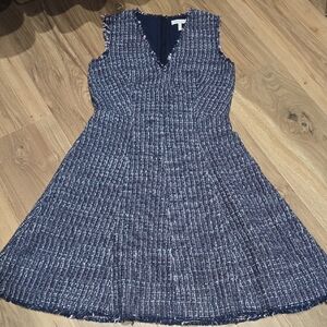 Rebecca Taylor Navy & White Tweed Midi Dress